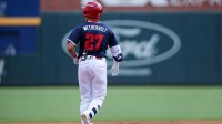 National League infielder JJ Wetherholt (26) of the St. Louis Cardinals rounds the bases during the second inning against American League at Truist Park.