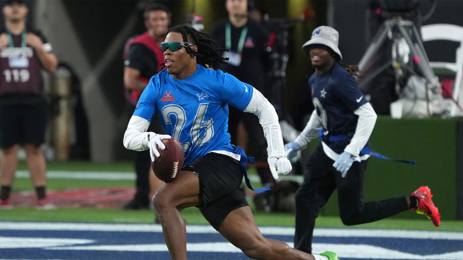NFC running back Jahmyr Gibbs of the Detroit Lions (26) carries the ball during the 2025 Pro Bowl Games at Camping World Stadium. 