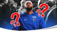 Mavericks Anthony Davis sitting on the sideline. Place question marks everywhere.