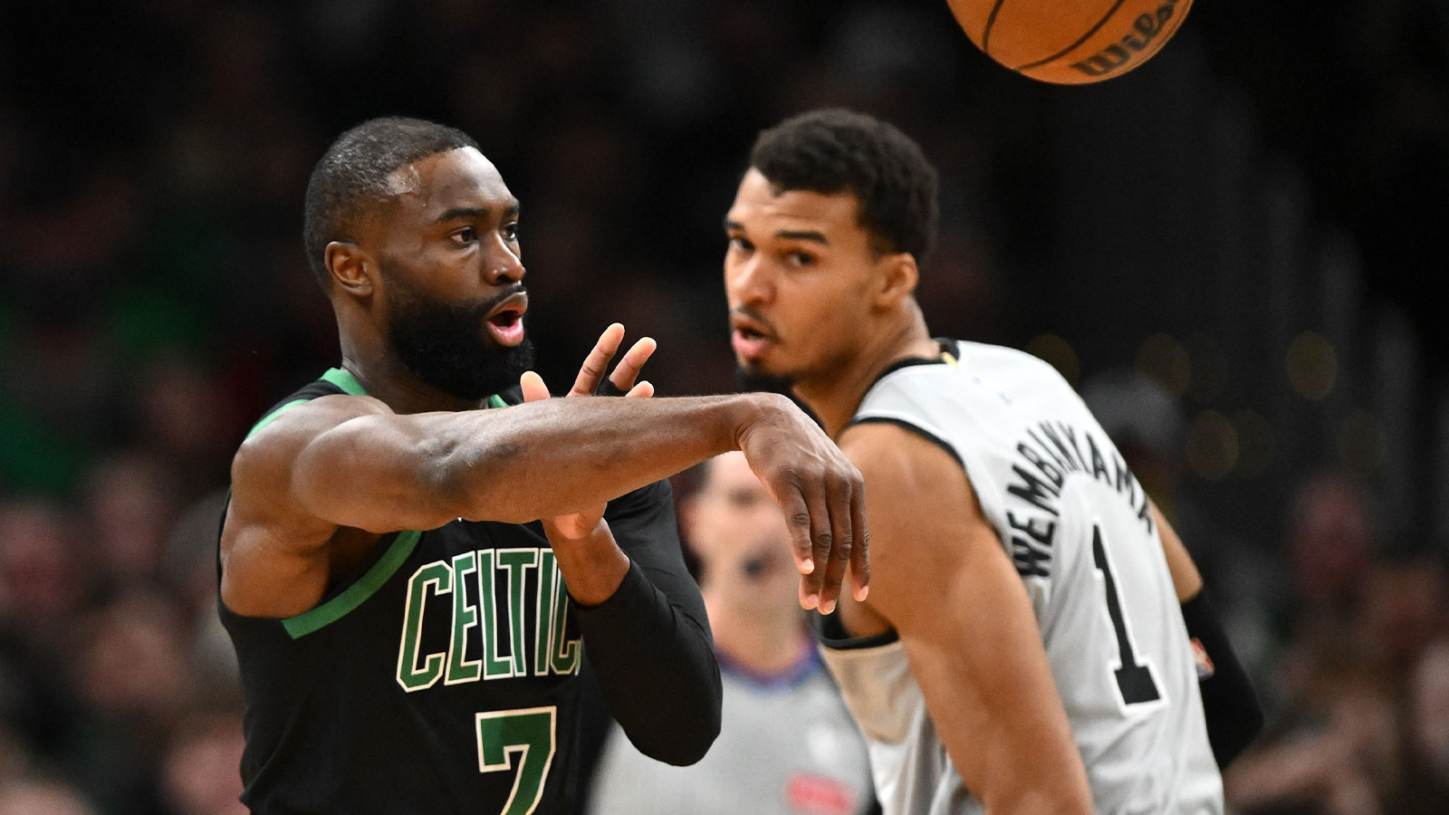 Celtics’ Jaylen Brown drains stepback 3 over Victor Wembanyama