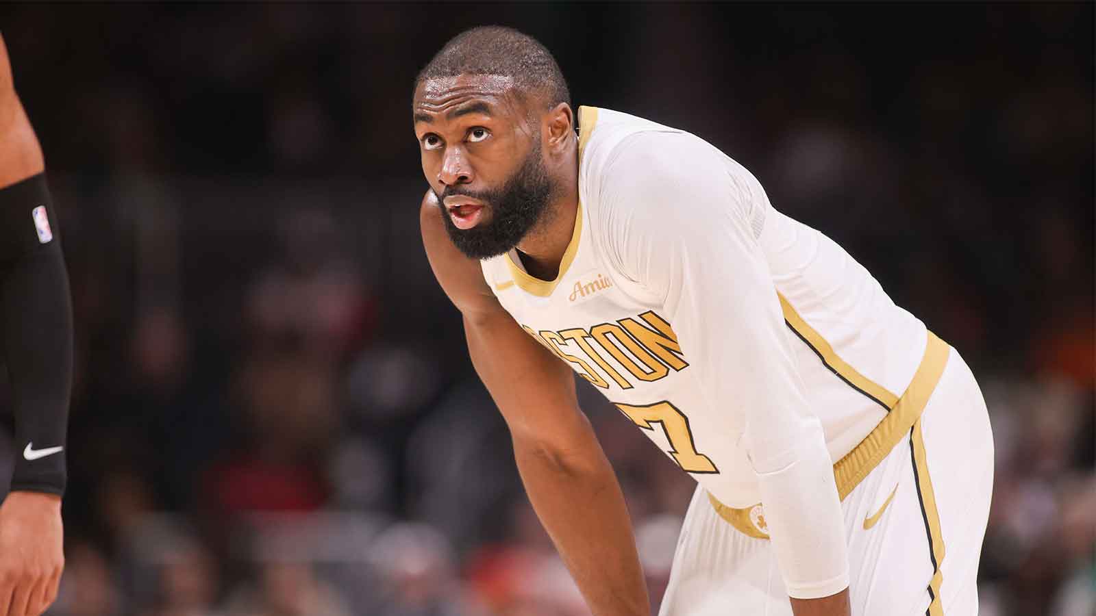 Boston Celtics guard Jaylen Brown (7) in action against the Atlanta Hawks in the first quarter at State Farm Arena.