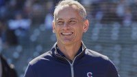 Chicago Cubs President of baseball operations Jed Hoyer smiles before a baseball game between the Chicago Cubs and Cincinnati Reds at Wrigley Field.