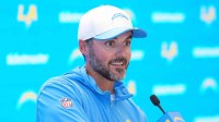 Los Angeles Chargers defensive coordinator Jesse Minter at press conference during training camp at The Bolt.