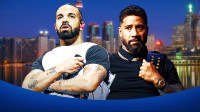Drake and WWE Superstar Jey Uso with Toronto, Ontario, Canada background.