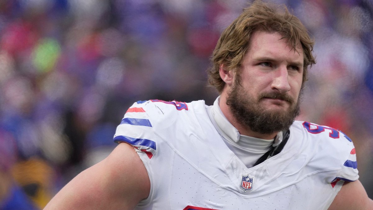 Buffalo Bills defensive end Joey Bosa watches the offensive line on the field during second half action against the Tampa Bay Buccaneers on Nov 16, 2025 at Highmark Stadium in Orchard Park.