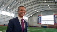 New Giants Head Coach John Harbaugh speaks with members of the media during a press conference welcoming Harbaugh at the Quest Diagnostics Training Center in East Rutherford on Tuesday, Jan. 20, 2025.