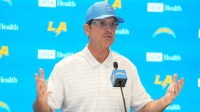 Los Angeles Chargers coach Jim Harbaugh at press conference at The Bolt.