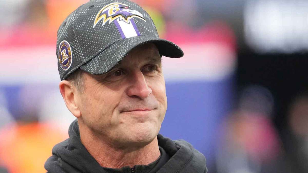 Baltimore Ravens head coach John Harbaugh pre game against the New York Giants at MetLife Stadium.
