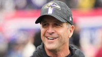 Baltimore Ravens head coach John Harbaugh pre game against the New York Giants at MetLife Stadium.