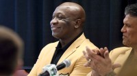 Pro Football Hall of Famer John Randle during a recent press event at The Pro Football Hall of Family with fellow Hall of Famer Anthony Munoz.