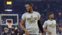 Golden State Warriors forward Jonathan Kuminga (1) warms up before facing the Indiana Pacers at Chase Center. Mandatory Credit: D. Ross Cameron-Imagn Images