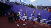 Josh Allen and the Buffalo Bills at Highmark Stadium before the last regular season game there.