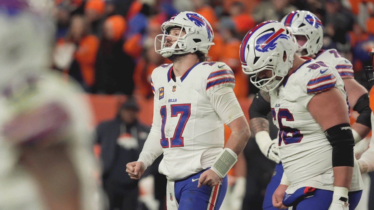 Buffalo Bills quarterback Josh Allen is disappointed in having to try for a field goal to tie the game after several unsuccessful drives to the end zone during second half action at Empower FIeld at Mile High in Denver, Colorado on Jan. 17, 2026.