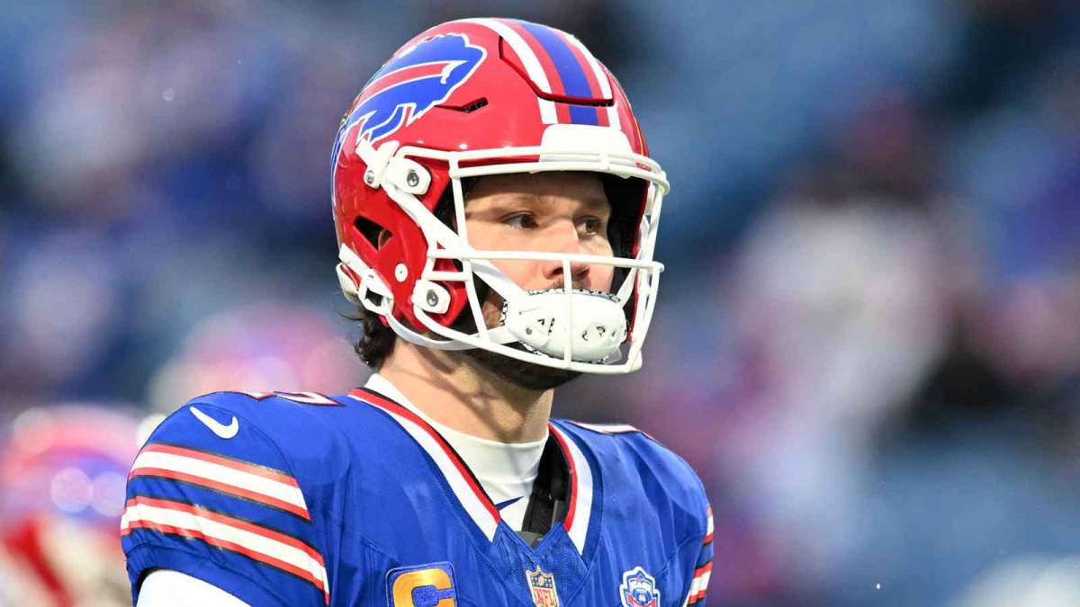 Buffalo Bills quarterback Josh Allen (17) looks on during warmups before the game against the New York Jets at Highmark Stadium.