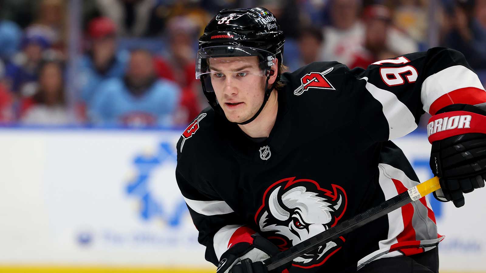 Buffalo Sabres right wing Josh Doan (91) goes after a loose puck during the second period against the Montréal Canadiens at KeyBank Center.