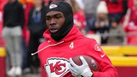 Kansas City Chiefs wide receiver Rashee Rice (4) warms up before the game against the Indianapolis Colts at GEHA Field at Arrowhead Stadium.
