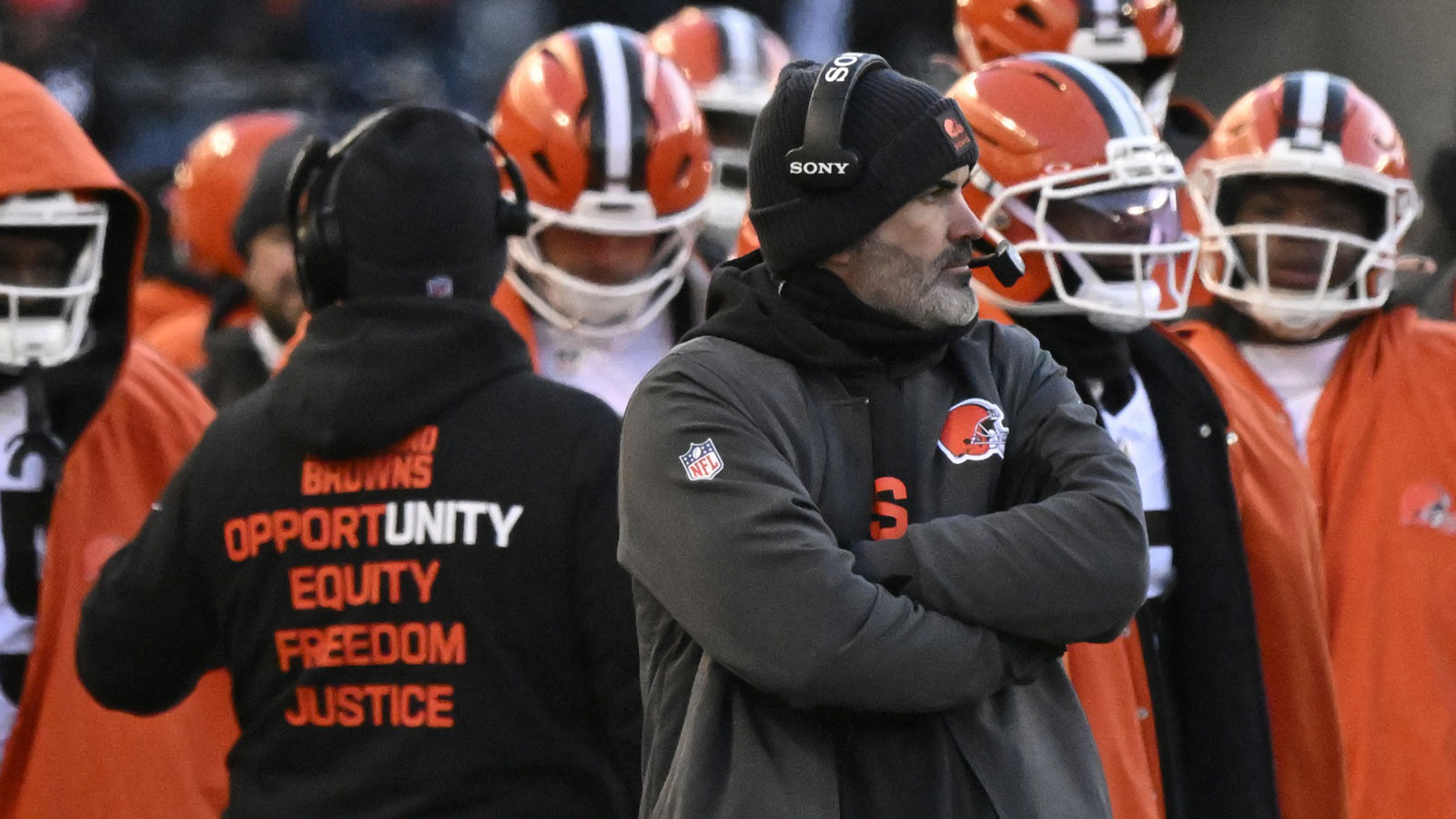 Cleveland Browns head coach Kevin Stefanski looks on during the fourth quarter against the Chicago Bears at Soldier Field.