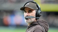 Cleveland Browns head coach Kevin Stefanski looks on in the first half against the Las Vegas Raiders at Allegiant Stadium.