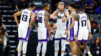 Kings forward/center Domantas Sabonis (11) talks with the team during the third quarter against the Toronto Raptors at Golden 1 Center