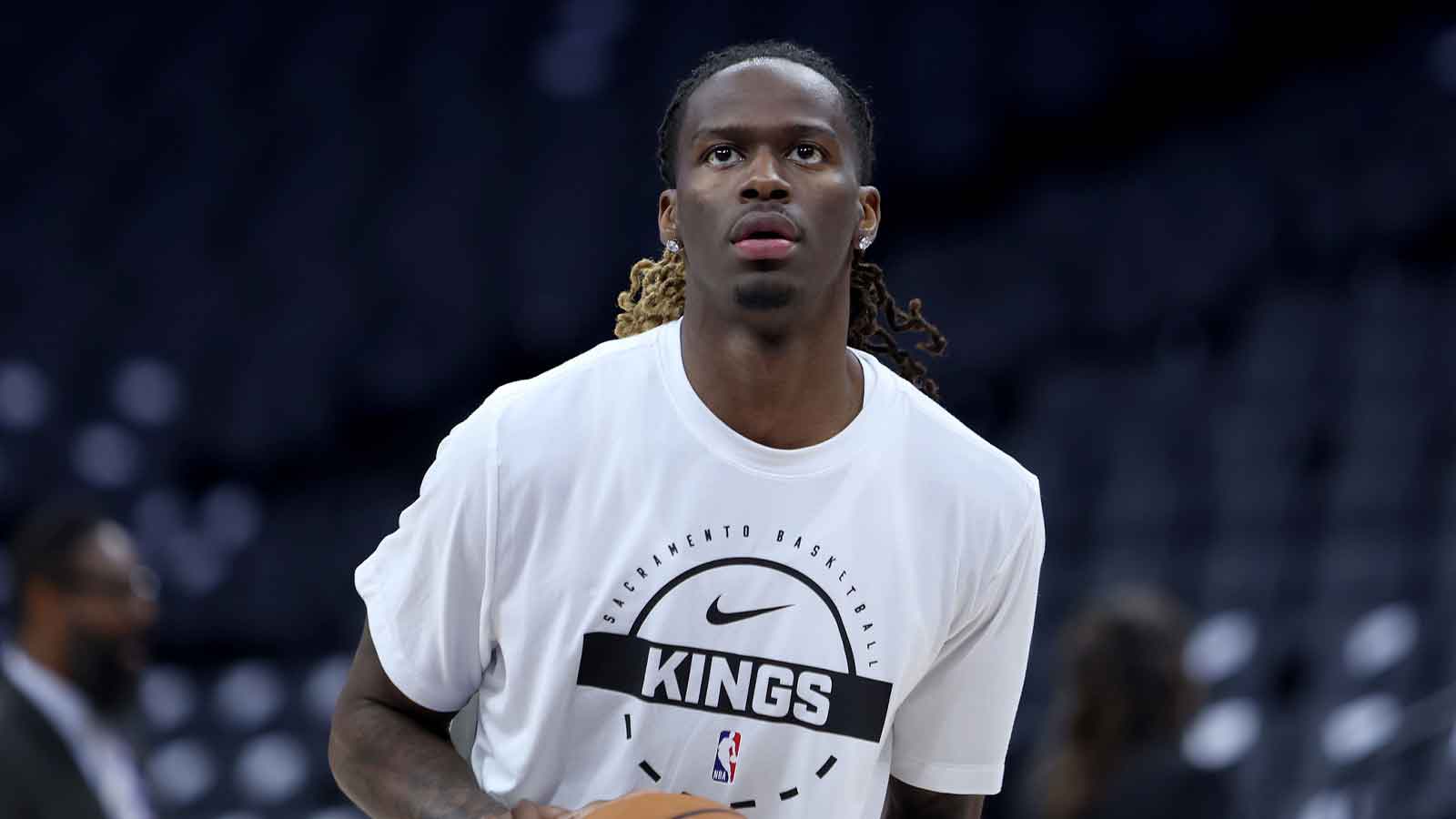 Kings guard Keon Ellis (23) warms up before the game against the Boston Celtics at Golden 1 Center