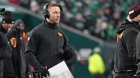 Washington Commanders offensive coordinator Kliff Kingsbury on the sidelines against the Philadelphia Eagles at Lincoln Financial Field.