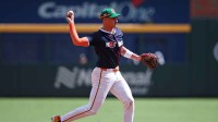 National League Konnor Griffin (24) throws the ball during the second inning against American League at Truist Park.