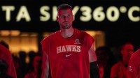 Atlanta Hawks center Kristaps Porzingis (8) shown before the start of the game against the Minnesota Timberwolves at State Farm Arena.