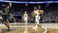 Golden State Warriors forward Jonathan Kuminga (1) drives down the court against the New Orleans Pelicans during the third quarter at Chase Center.