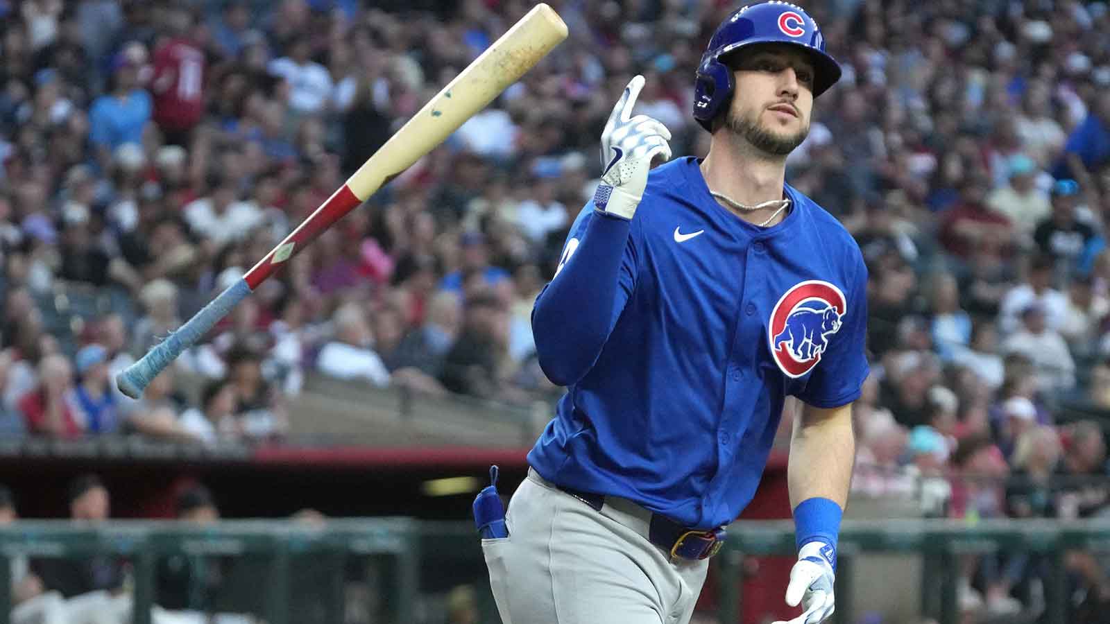 Chicago Cubs outfielder Kyle Tucker (30) hits a two-run home run against the Arizona Diamondbacks in the fifth inning at Chase Field.