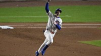 Chicago Cubs right fielder Kyle Tucker (30) reacts after hitting a home run against the Milwaukee Brewers during the seventh inning in game four of the NLDS round for the 2025 MLB playoffs at Wrigley Field.
