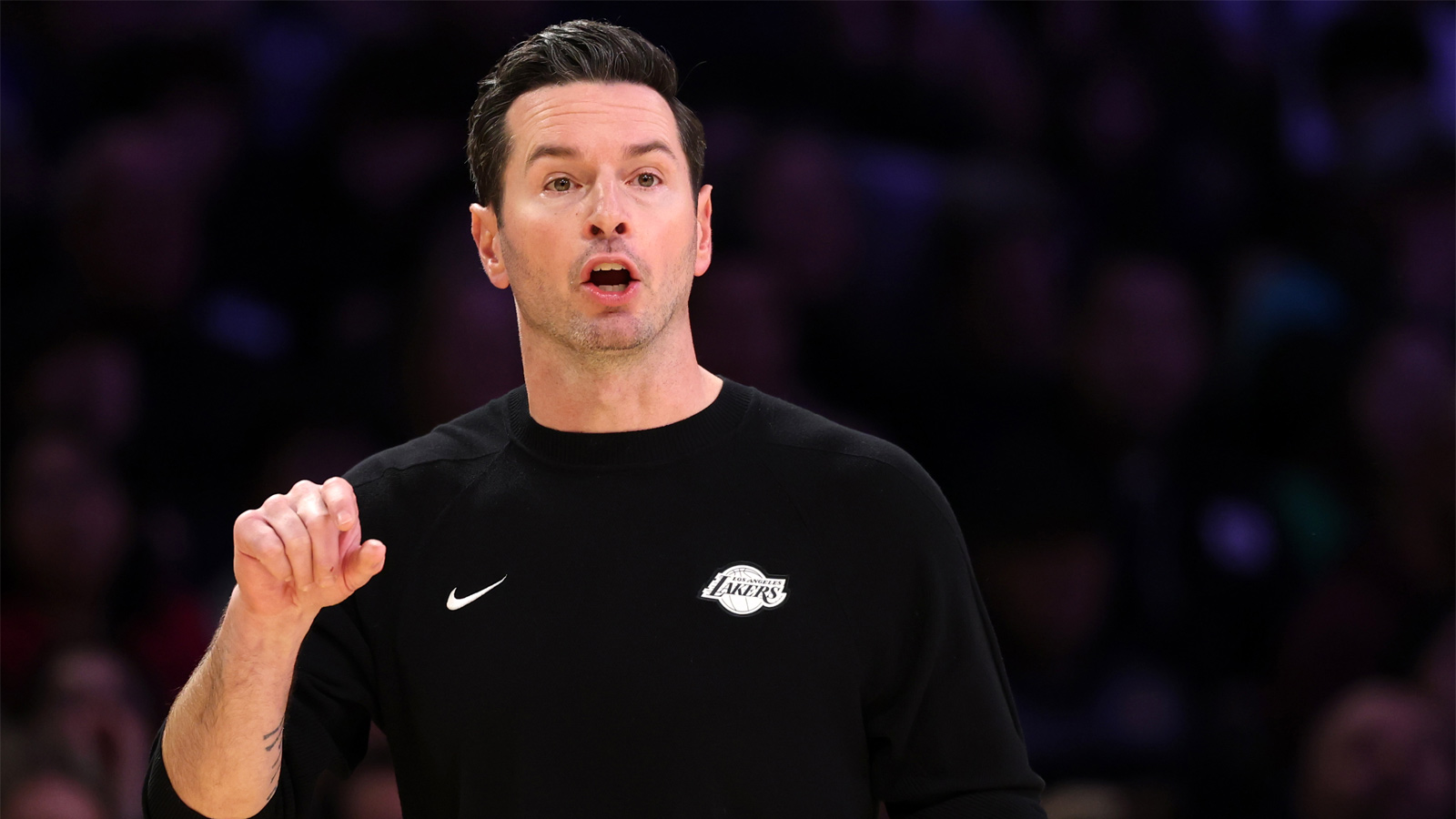 Lakers Head Coach JJ Redick reacts to a play during the fourth quarter against the Memphis Grizzlies at Crypto.com Arena