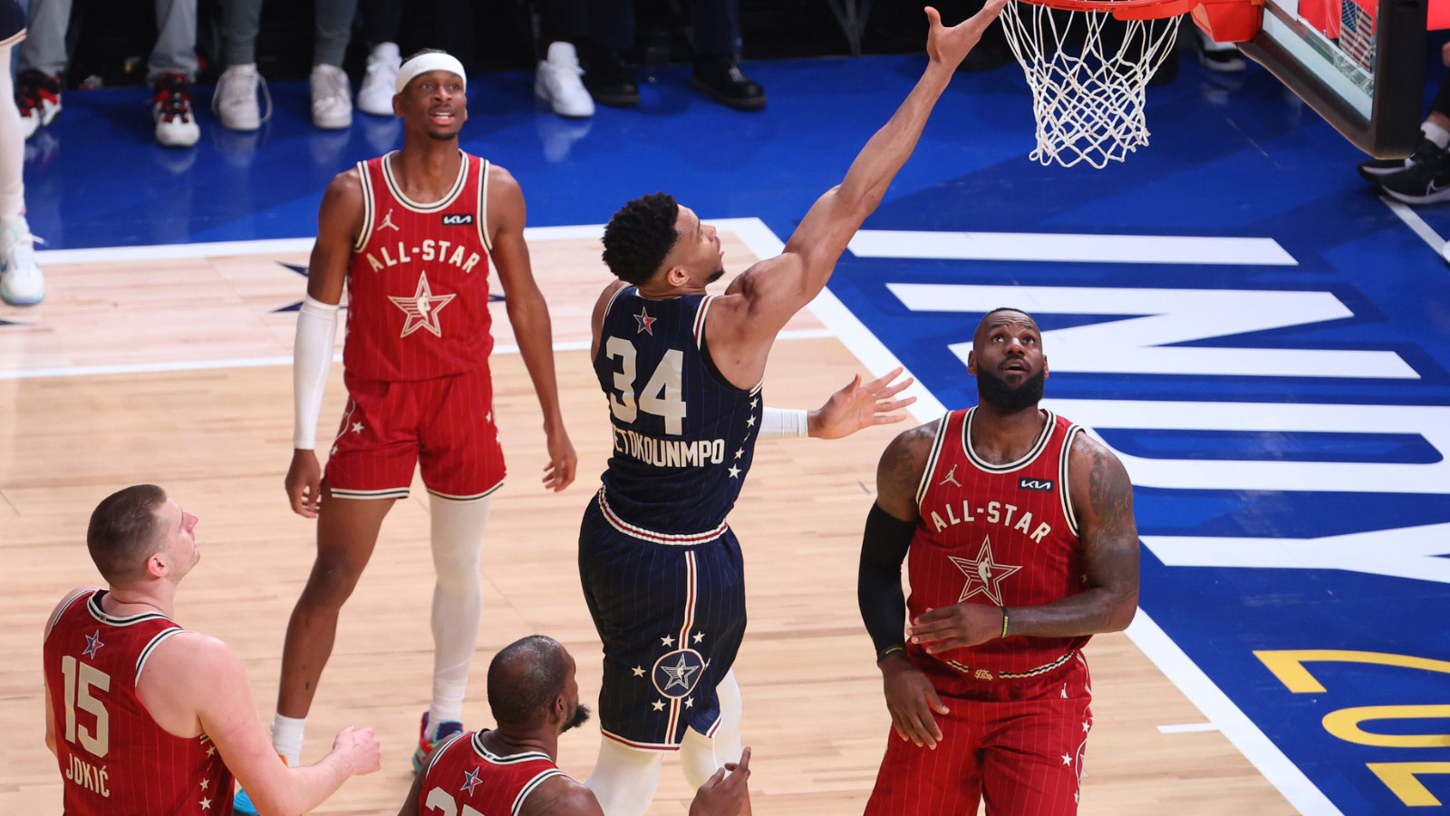 LeBron James (23) of the Los Angeles Lakers during the first quarter in the 73rd NBA All Star game at Gainbridge Fieldhouse