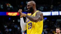 Lakers forward LeBron James (23) gestures