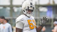 Tennessee offensive lineman Lance Heard (53) during Tennessee football preseason practice, in Knoxville, Tennessee