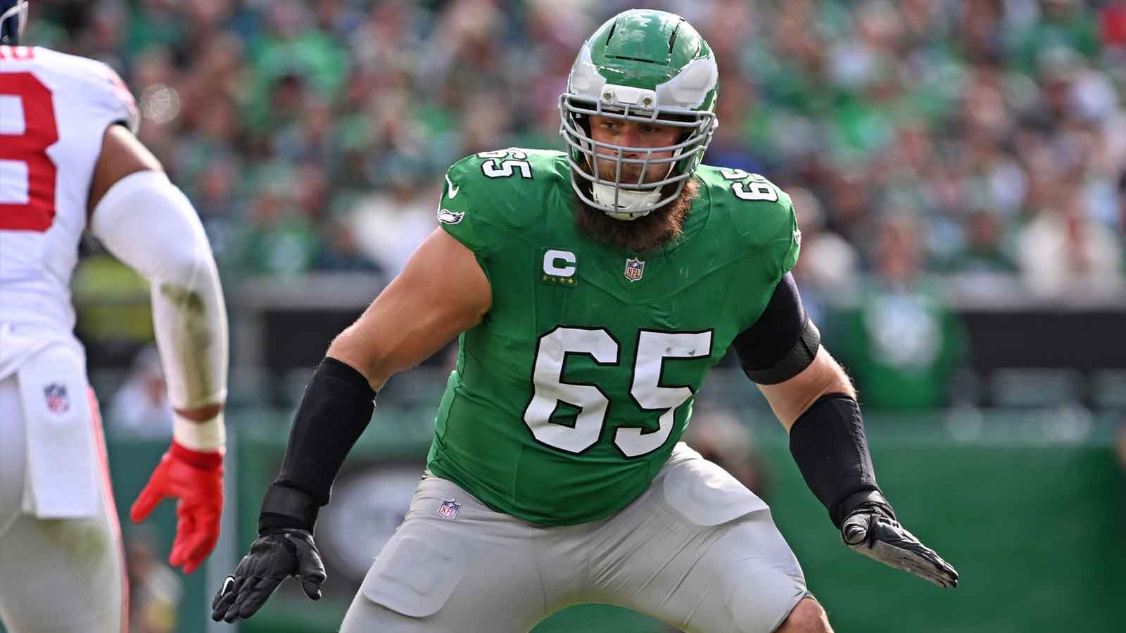 Philadelphia Eagles offensive tackle Lane Johnson (65) against the New York Giants at Lincoln Financial Field.