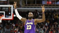 Los Angeles Lakers forward LeBron James (23) reacts against the Chicago Bulls during the second half at United Center. Mandatory Credit: Kamil Krzaczynski-Imagn Images