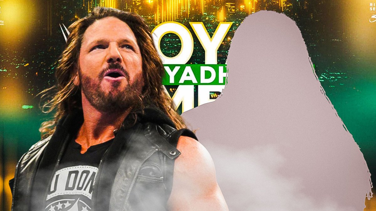 Silhouette of Booker with AJ Styles; Background - WWE Royal Rumble 2026 logo