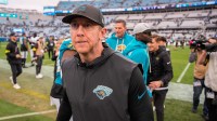 Jacksonville Jaguars head coach Liam Coen exits the field after the game at EverBank Stadium, Sunday, Jan. 4, 2026, in Jacksonville, Fla. The Jaguars defeated the Titans 41-7