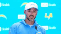 Los Angeles Chargers defensive coordinator Jesse Minter at press conference during training camp at The Bolt.