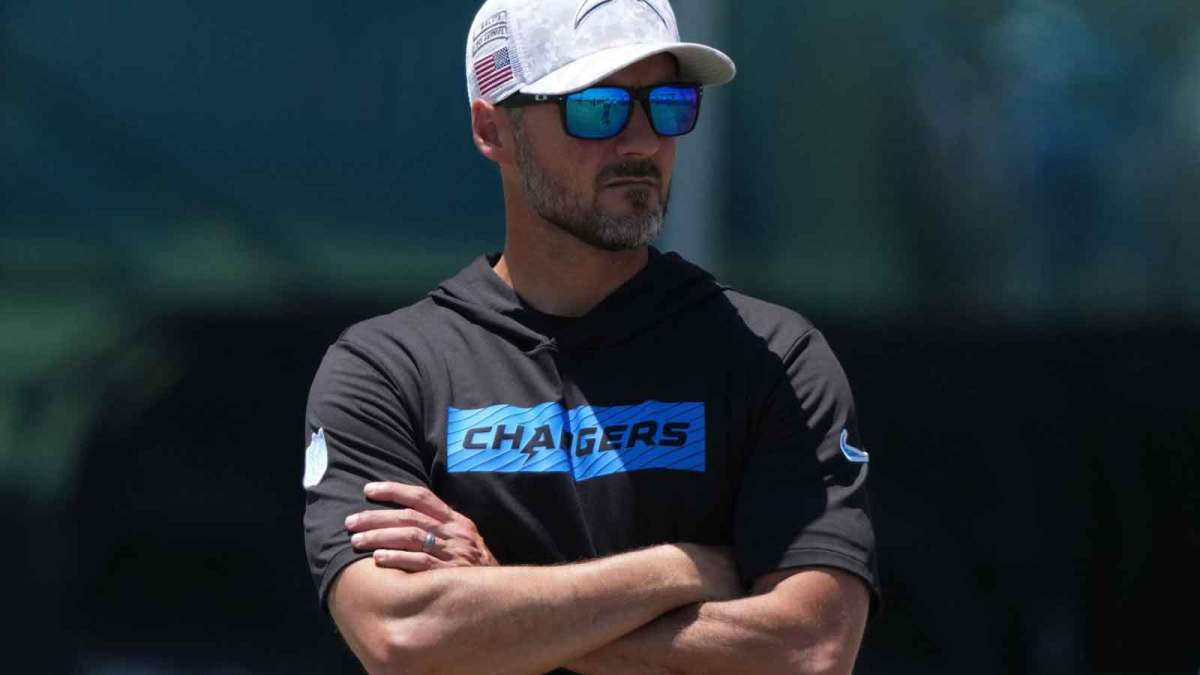 Los Angeles Chargers defensive coordinator Jesse Minter watches during organized team activities at The Bolt.