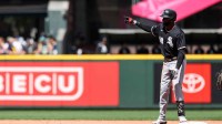 Chicago White Sox center fielder Luis Robert Jr. (88) celebrates a double play during the fourth inning against the Seattle Mariners at T-Mobile Park.