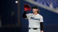 Miami Marlins starting pitcher Ryan Weathers (35) looks on against the Chicago Cubs during the first inning at loanDepot Park.