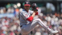 Washington Nationals starting pitcher MacKenzie Gore (1) throws a pitch against the San Francisco Giants during the first inning at Oracle Park.