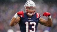 New England Patriots wide receiver Mack Hollins (13) reacts after a play against the Buffalo Bills in the first quarter at Gillette Stadium.