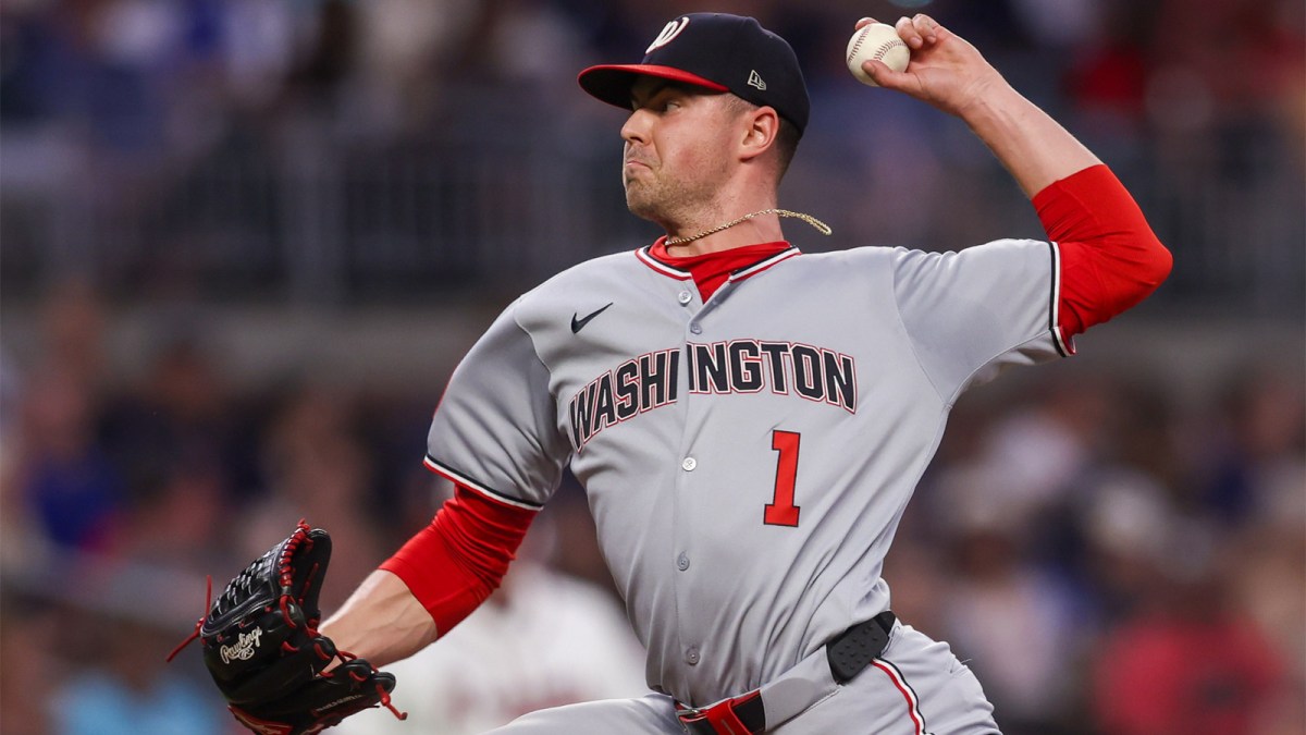 Washington Nationals starting pitcher MacKenzie Gore (1) throws against the Atlanta Braves in the second inning at Truist Park.