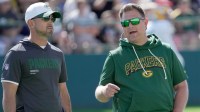 Green Bay Packers head coach Matt LaFleur, left, and general manager Brian Gutekunst are shown during a joint practice with the Seattle Seahawks Thursday, August 21, 2025 in Green Bay, Wisconsin.