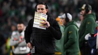 Green Bay Packers head coach Matt LeFleur reacts during the second half in an NFC wild card game at Lincoln Financial Field.