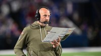 Kansas City Chiefs offensive coordinator Matt Nagy looks on during the third quarter against the Buffalo Bills at Highmark Stadium.