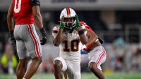 Miami Hurricanes wide receiver Malachi Toney (10) in action