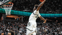 Michigan State's Coen Carr dunks against Indiana during the second half on Tuesday, Jan. 13, 2026, at the Breslin Center in East Lansing.